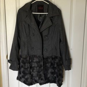 Long grey partial fur pea coat